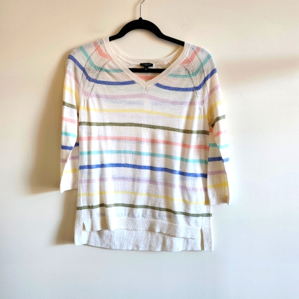 TALBOTS | NWT SP Cotton Knit V-Neck Sweater | pastel rainbow